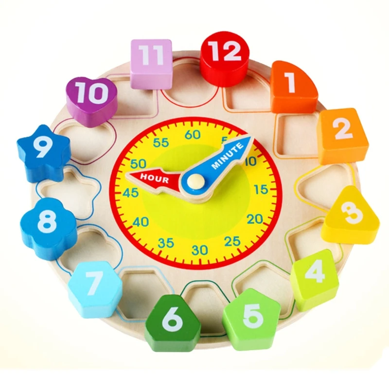 

77HD Movable Hour and Minute Hands Shape Sorting Clock Educational Props for Kids
