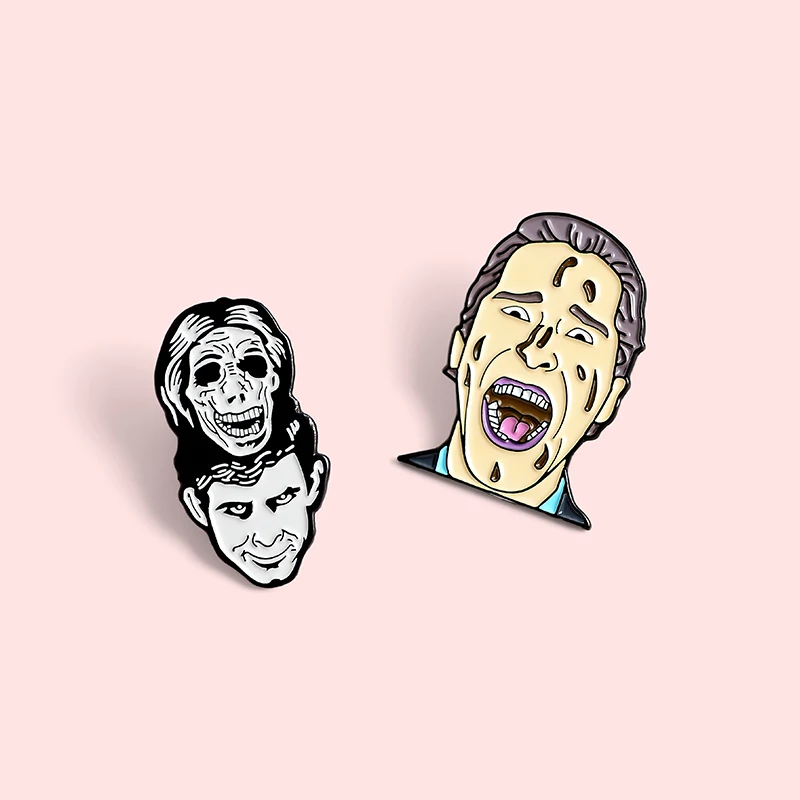 

Horror man woman head round brooch cut pin Creative cartoon Horror skull pin badge enamel metal women accessories gifts