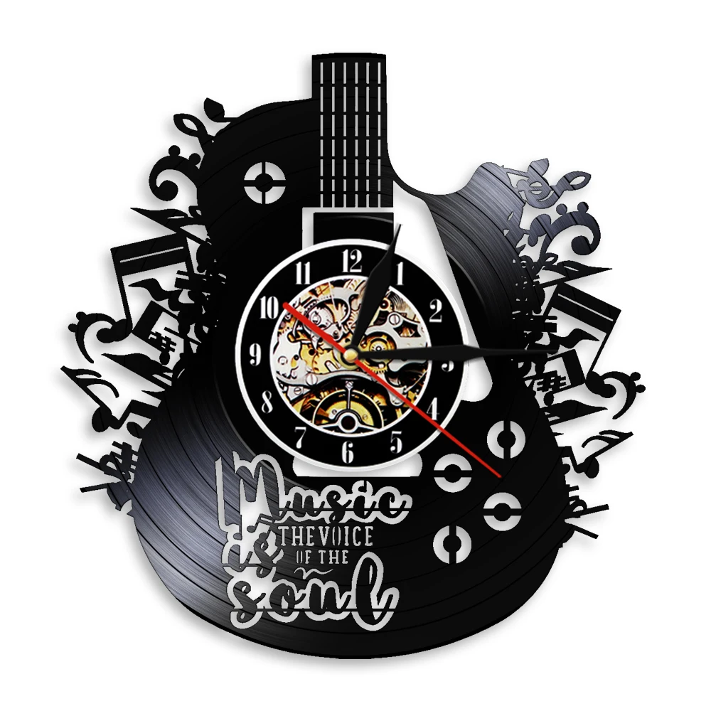 

Guitar Unique Music Vinyl Record Wall Clock Laser Cut Music Soul Vinyl Clocks Watch Rock Band Home Decor Gift for Singer Idol