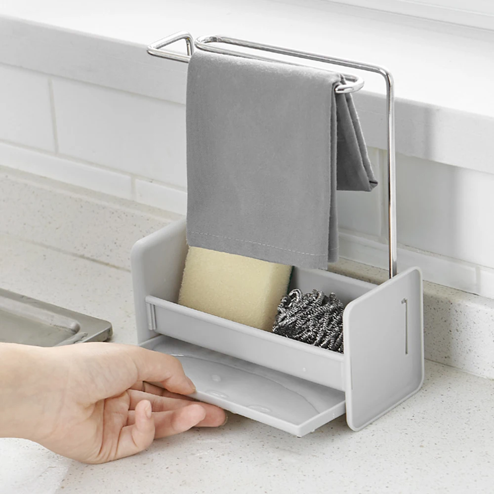 Kitchen storage rack stainless steel rag hanger kitchen tool bottom removable supplies | Дом и сад