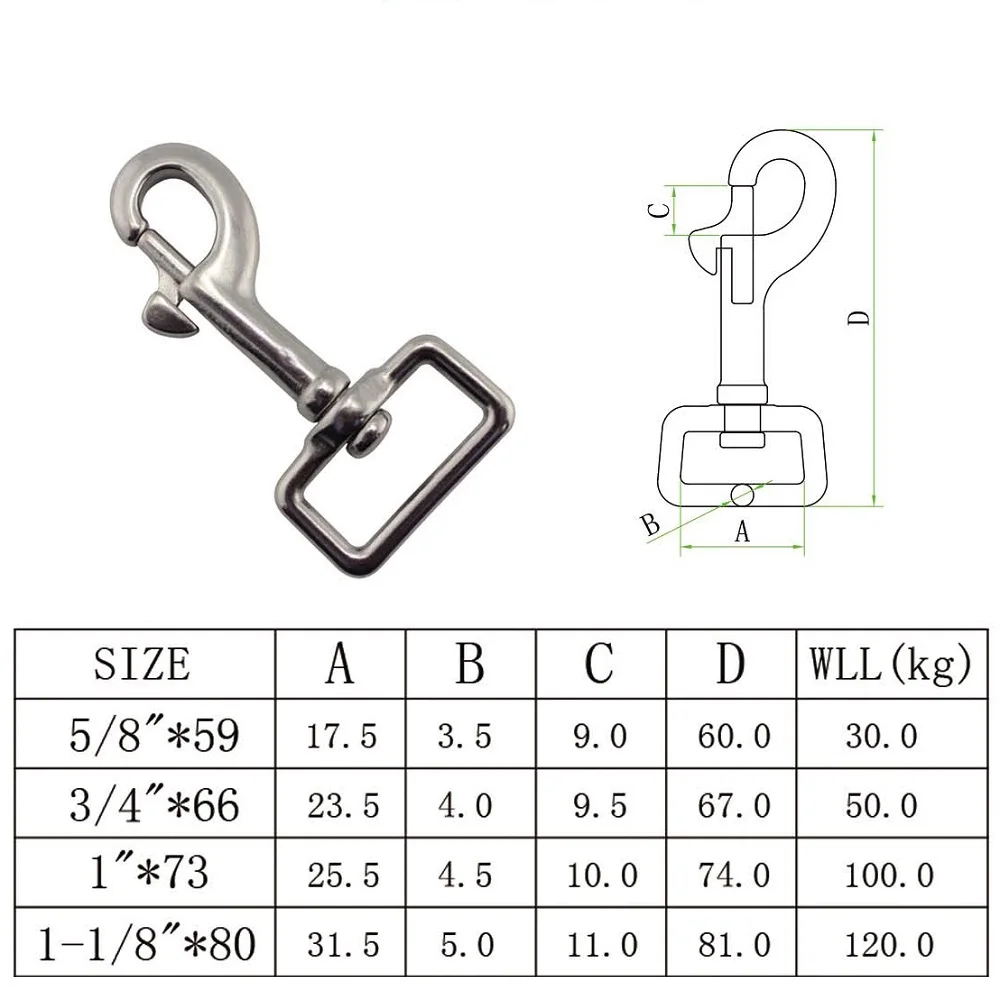 

5PCS Stainless Steel 316 Swivel Eye Bolt Snap Hook Clip 59mm 66mm 73mm 80mm Rigging Lobster Claw Trigger Snap Hook For Webbing