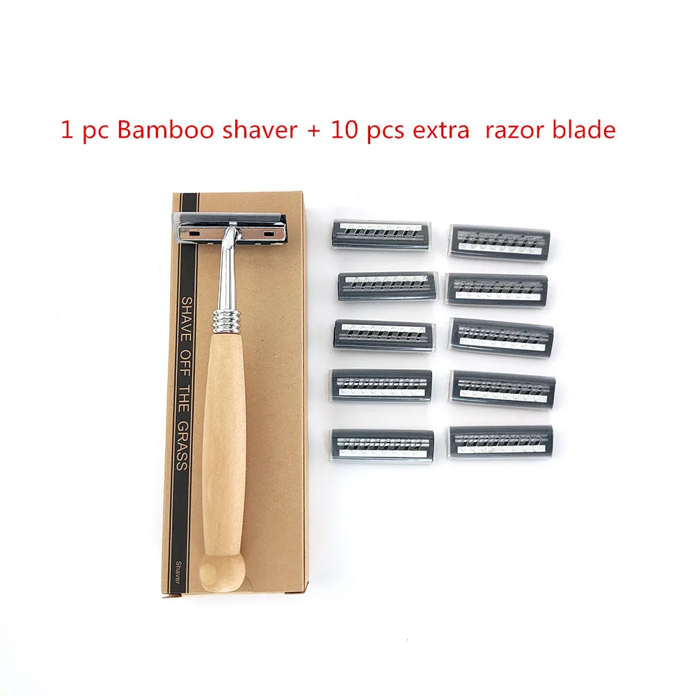 

Hot 10pcs High quality Natural bamboo handle safety razor Unisex sustainable razor fits all razor blades Wooden handle