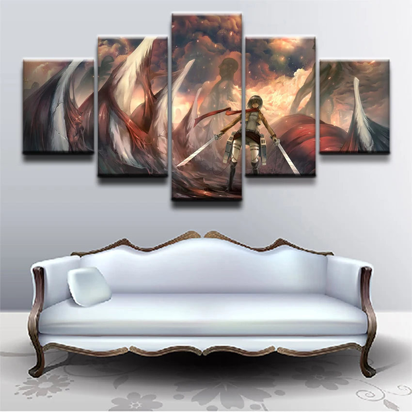 

Modern Canvas Wall Art Painting Modular Pictures No Frame Home Decor 5 Pieces Attack on Titan Mikasa Ackerman Oil Anime Poster