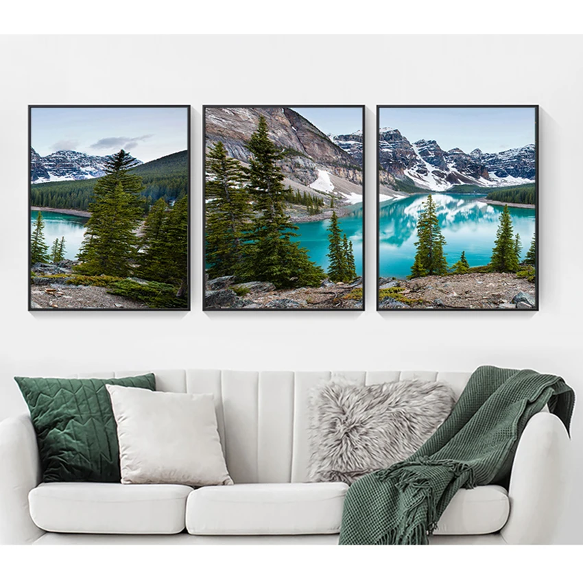 

Canvas Wall Art Print Painting Nordic Decoation Lake Forest Stone Mountain Canvas Poster Landscape Picture Poster Scenery Nature