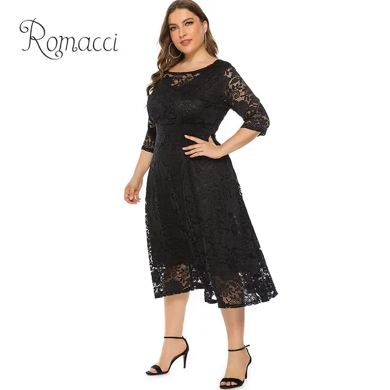 Новое модное женское платье большого размера 2020 ажурное кружевное с круглым