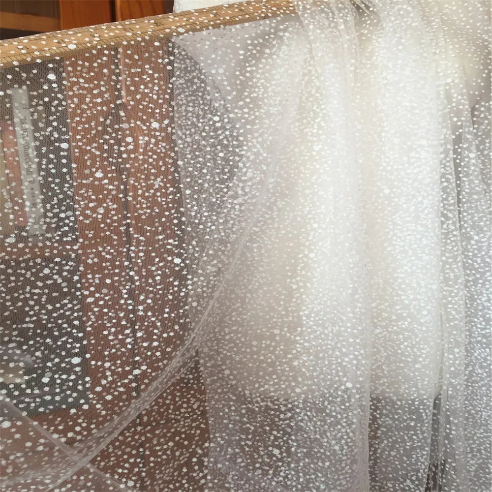 Тюль кружевной в горошек 5 ярдов/партия мягкий белый с блестками свадебная вуаль