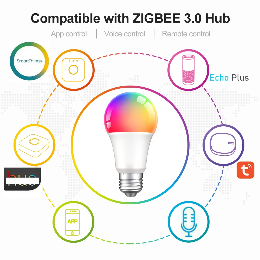 

Умная Светодиодная лампа Zigbee Tuya с регулируемой яркостью, E27, 1 шт.