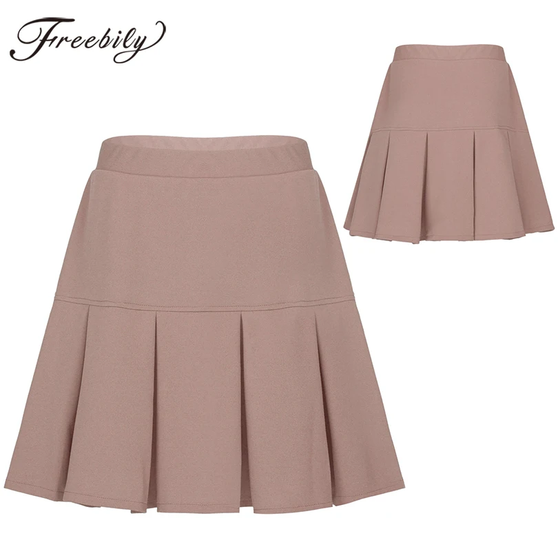 

School Girl Elastic High Waist Pleated Mini Skirt 2020 New Korean Female Summer Autumn Casual Solid Blue Short Skirts Plus Size