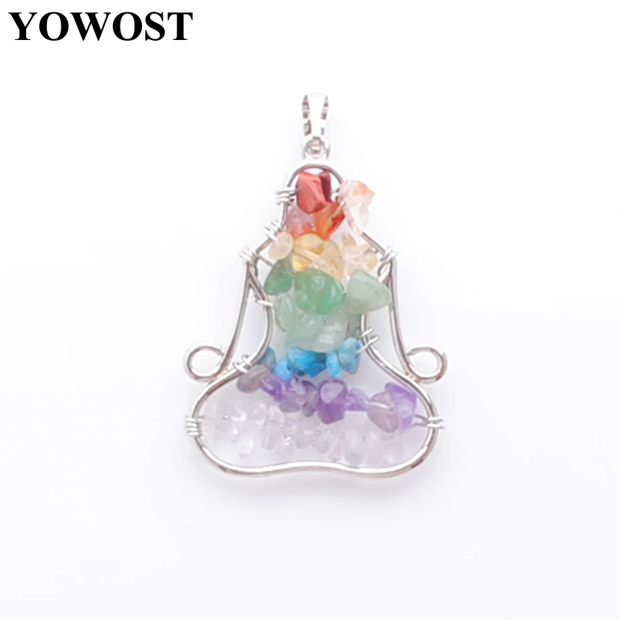

4Pcs Tree of Life Pendant Natural Stone Chip Beads 7 Chakra ReikiWomen Yoga Meditation Copper Silver plated Pendants QBN399