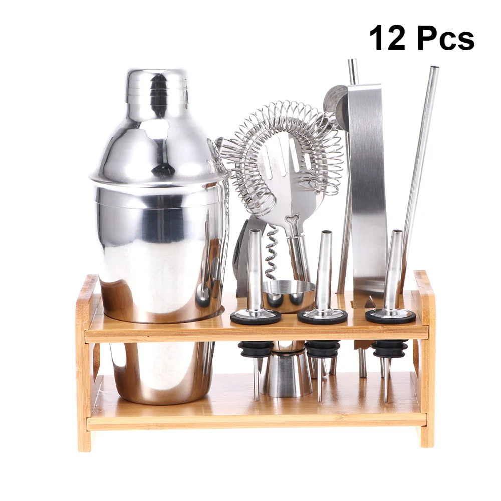 

1 Set Stainless Steel Cocktail Kit Wooden Base Cocktail Mixing Kit Drink Mixer Bartender Tools (250ML)