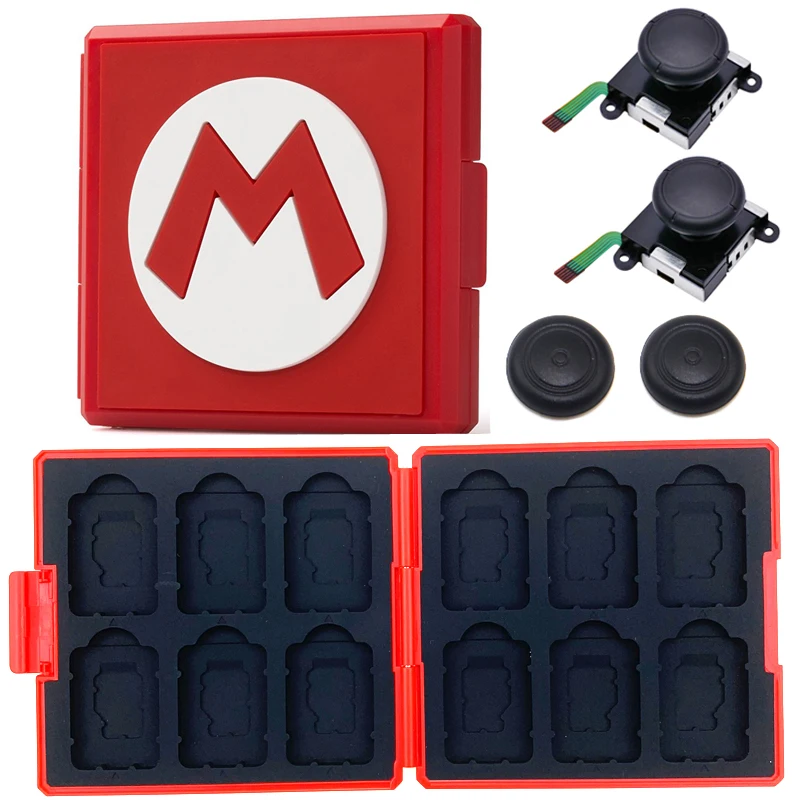 Red case 2x analog Футляр для игровых карт для nintendo Switch Box для 12 в 1 NS чехол для игровых карт+ 3D аналоговые аксессуары - Цвет: Red case 2x analog