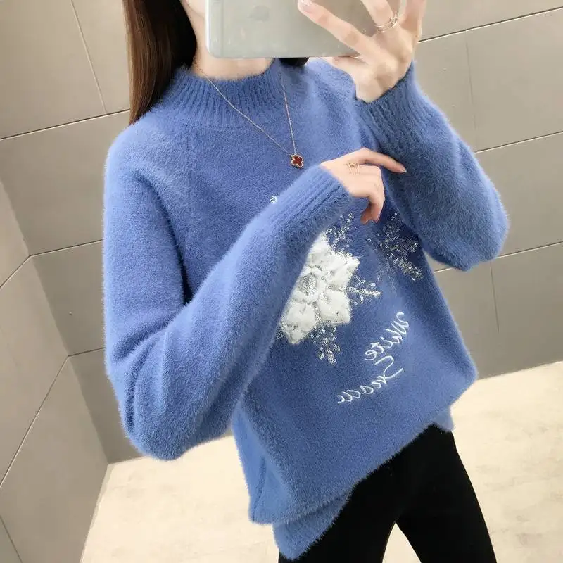 

Long-sleeved Plus Size Knit Pullover Sweater Fashion Trend Turtleneck Sweater Cashmere Warm Women Sweater Winter