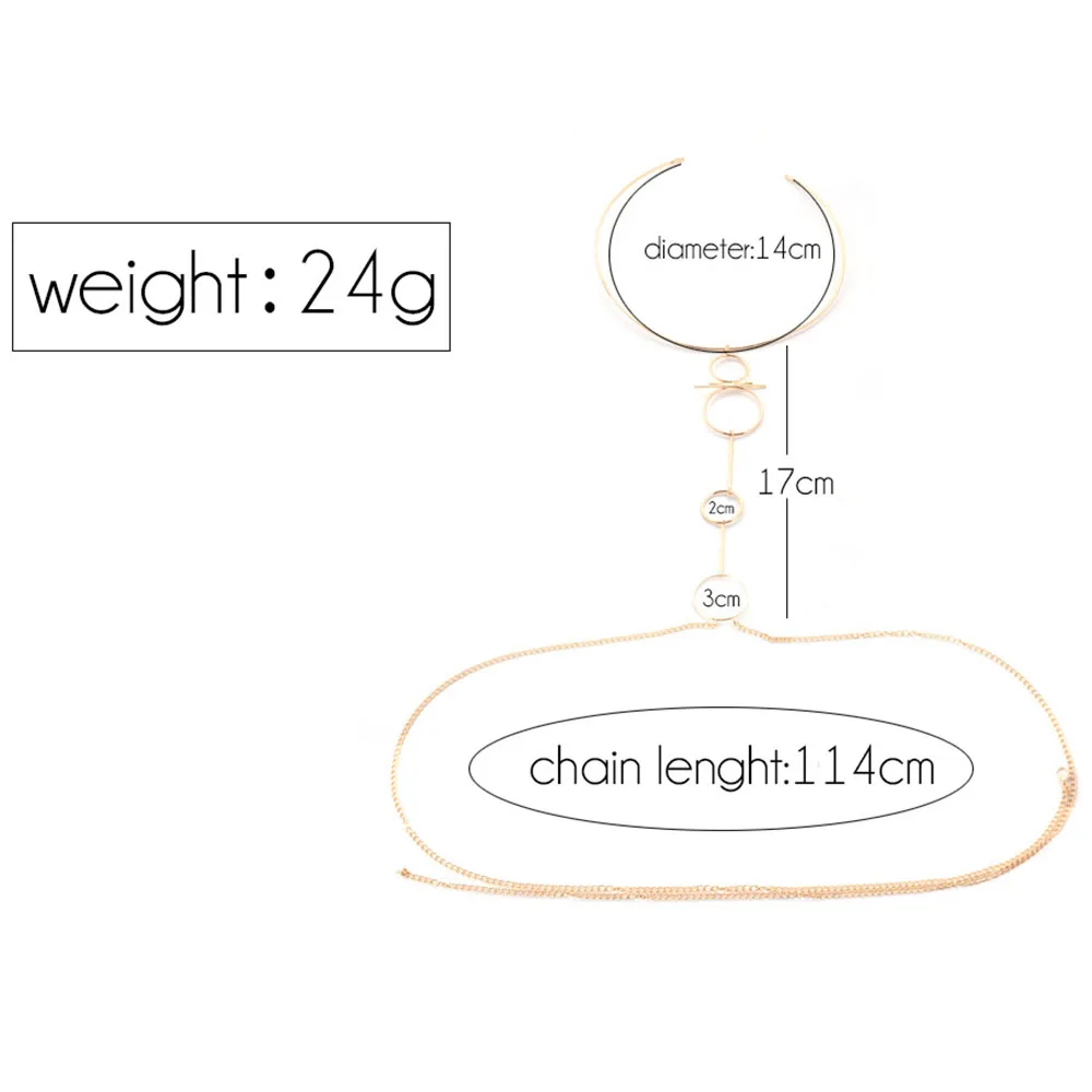 

Hot selling sexy fashion exaggerated nightclub circle trendy female necklace simple sexy body chain accessories