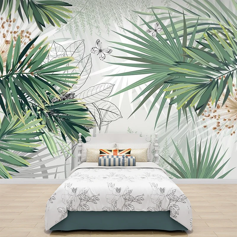 

Bacaz Print Plant Sticker Tropical Rain Forest Jungle 3D Wallpaper Murals for Office Room Background Leaf Wall paper Decoration
