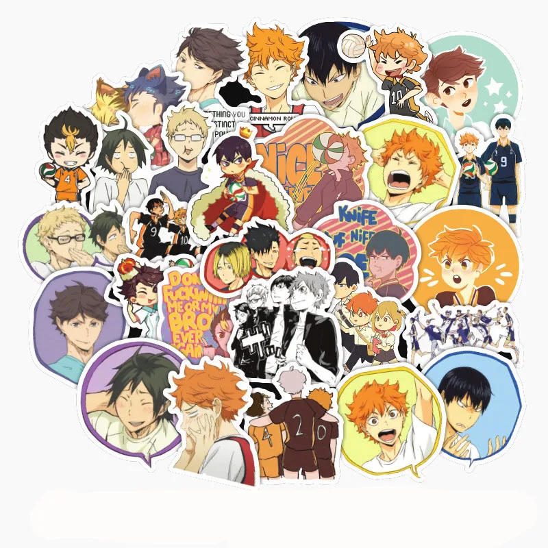 &iexcl;A 10/50 Uds Haikyuu! Pegatinas japonesas de anim&eacute;, pegatina de voleibol para colocar en maleta para port&aacute;til, tel&eacute;fono, nevera, motocicleta y coche-0