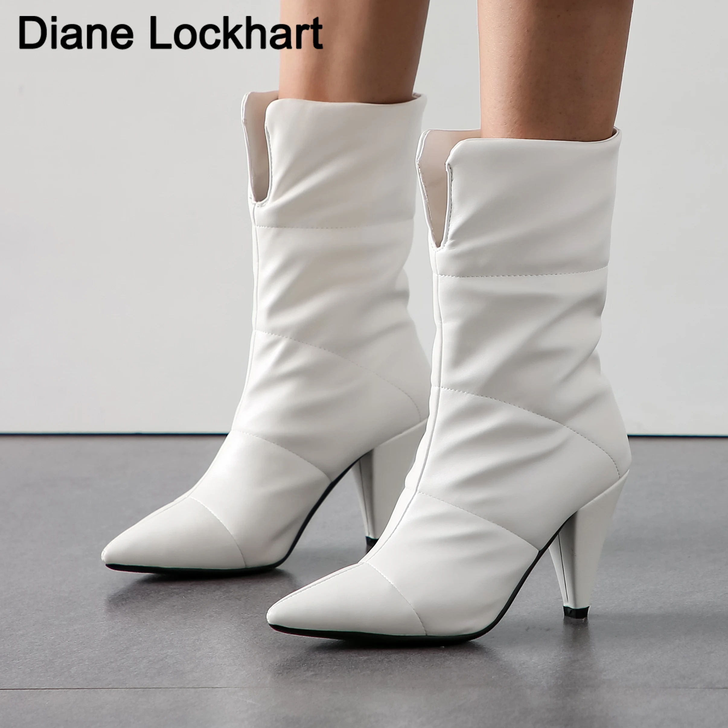 

Высококачественные женские ботильоны на пуху; Обувь с острым носком на высоком каблуке 9 см; Женские теплые зимние новые ботинки; Женские бе...