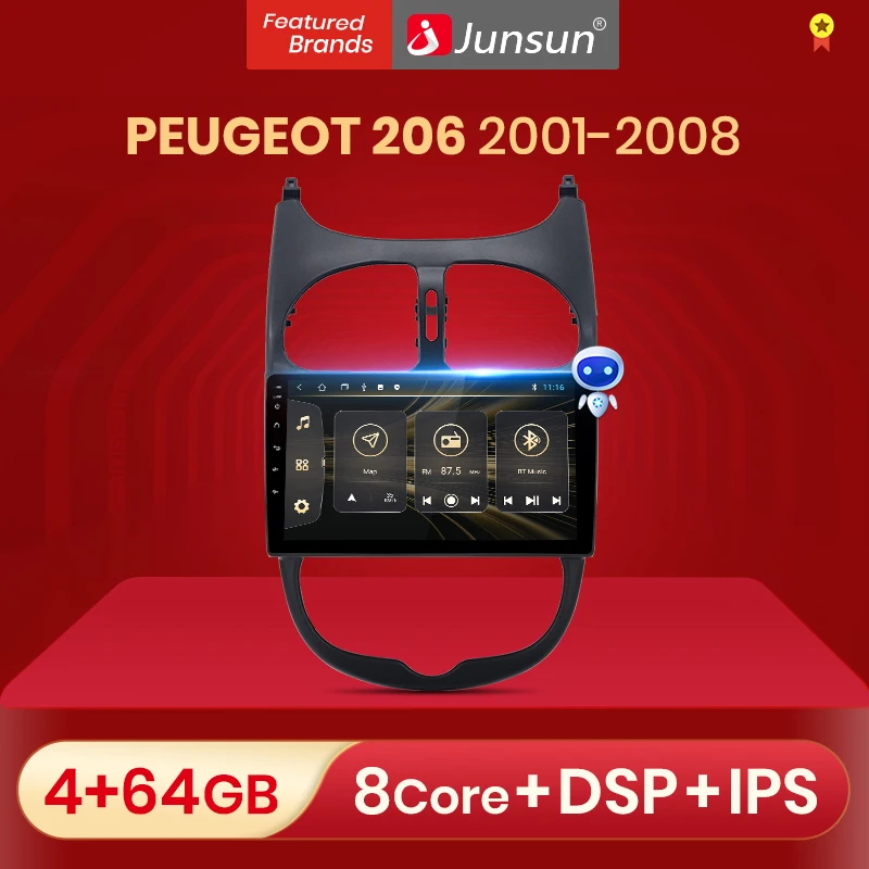 Автомагнитола Junsun V1 pro с экраном мультимедийный видеоплеер для Peugeot 206 2001 2008 Android