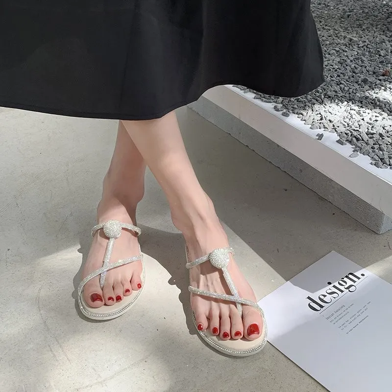 Slippers Casual Beach Shoes Slides Square heel Jelly Flip Flops Women Thongs Low Pantofle Luxury Sabot Summer Flat Block Glitter