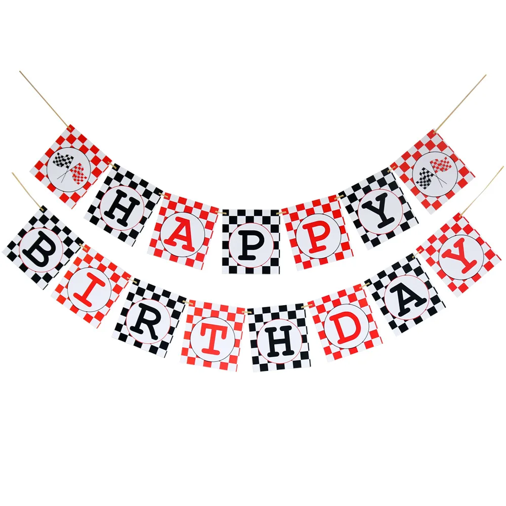 2 sets Happy Birthday Party Deco Banner Motorcycle Racing and Check XQ6 | Дом и сад