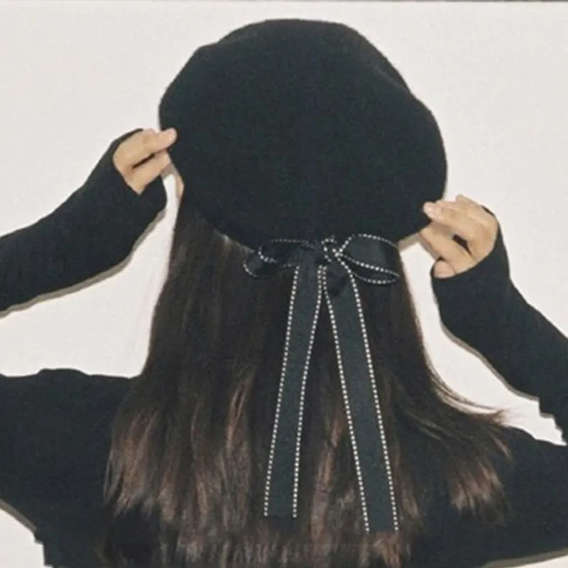 

Female New Winter Warm Berets Elegant Bow Wool Cotton Blend Caps Autumn Artist Beanie Ski Cap Sweet Girl Outdoor Casual Hat