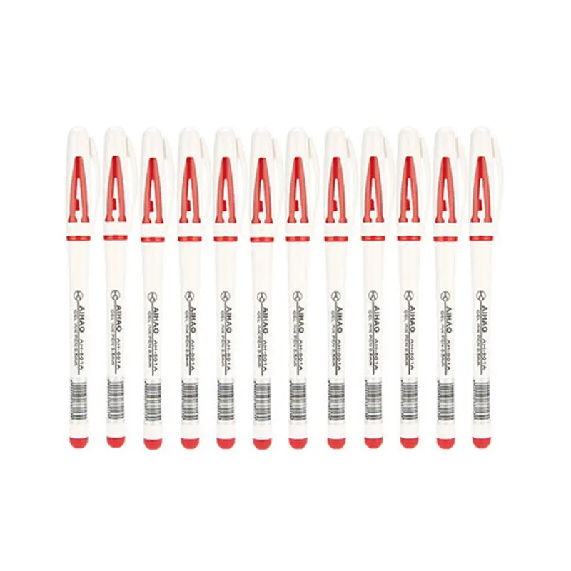 red 12Pcs Топ Популярный бренд! Известный бренд AIHAO 801A 0,5 мм Кепки гелевая ручка экзамен необходимые для школьных и канцелярских товаров и плавность линий высокое качество - Цвет: red 12Pcs