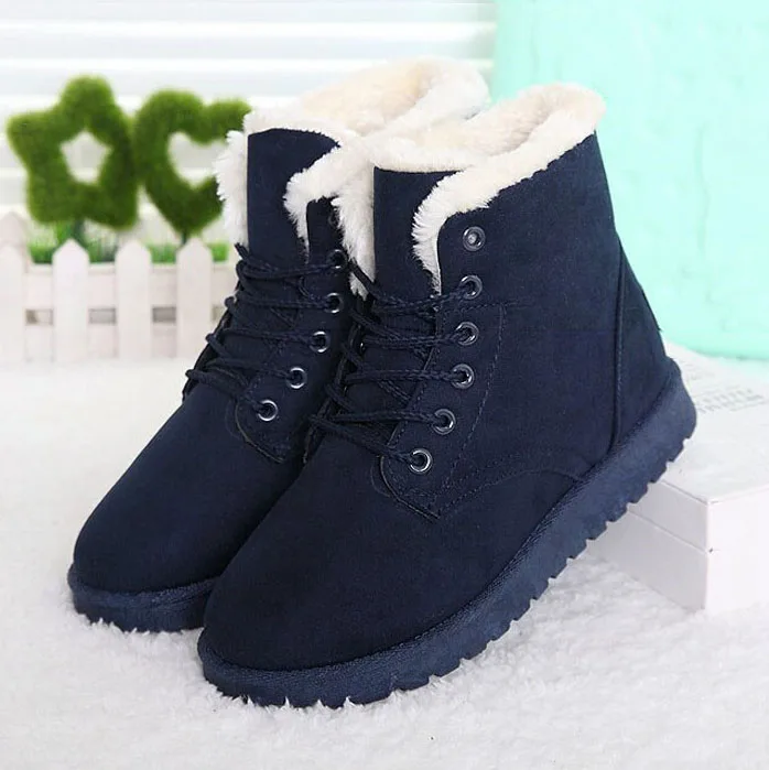 

Hot Women Boots Winter Warm Snow Boots Women Botas Mujer Lace Up Fur Ankle Boots Ladies Winter Women Shoes Black sdc45