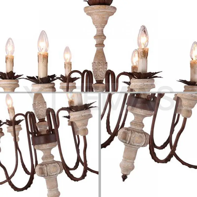 Винтажная белая деревянная люстра 6 свет Ретро французский стиль Скандинавская