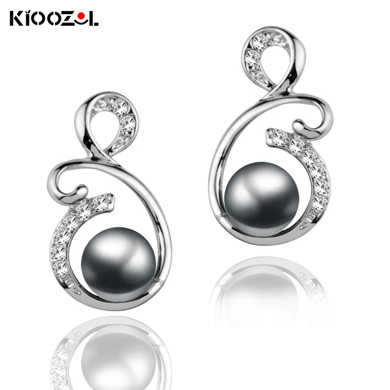 

KIOOZOL Vintage Grey White Imitation Pearl Hollow Stud Earrings with Micro Inlaid Cubic Zirconia For Women Party Jewelry 202 KO4