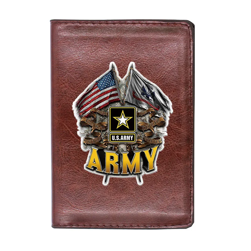 

Personalized United States Army Printing Passport Cover Holder ID Credit Card Case Travel Brown Leather Passport Wallet