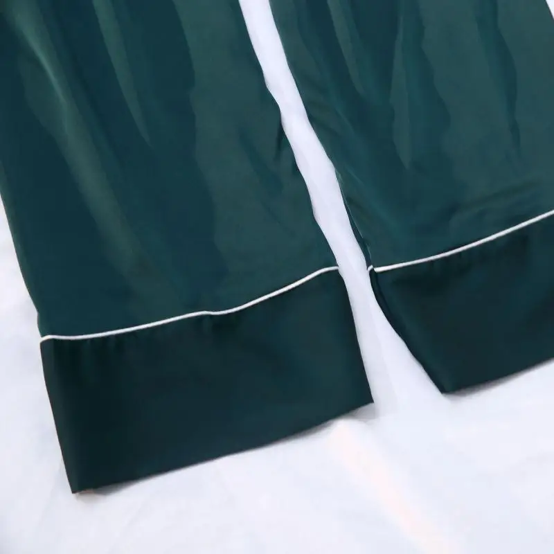 

Women Green Pajamas Set Long Sleeve Pijamas Suit Spring Autumn SHirt&Pants Elastic Waist Sleep Suit Casual 2PCS Sleepwear