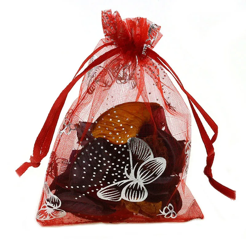red butterfly 100 шт Серебряная бабочка свадебная сумочка из органзы вечерние мешки для конфет ювелирные изделия Упаковка шнурок сумки аксессуары сумка для хранения - Цвет: red butterfly