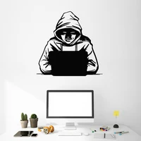 Vinyl Wall Decal Hacker Computer Security Laptop IT Hacking Wall Stickers Office Playroom Decor Decals Removable Mural X973