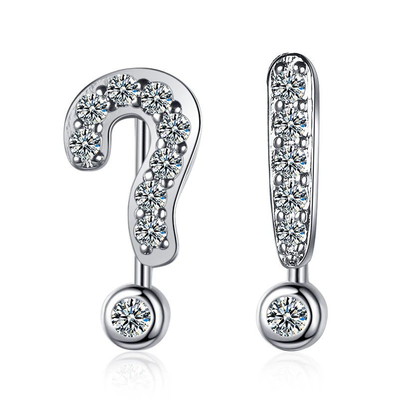 

New Fashion Creative Question Mark Symbol Funny Stud Earrings for Women Girl Small White Black Gold Zircon Earrings Jewelry 2020
