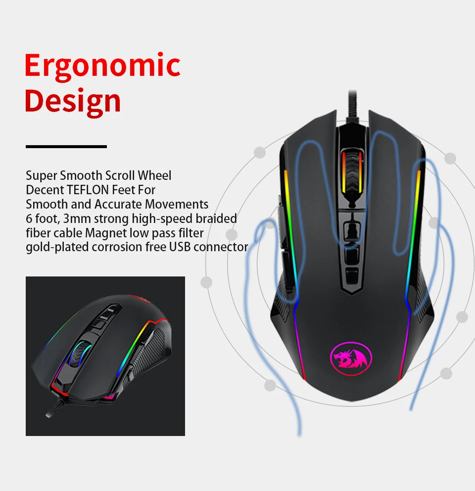 Игровая мышь Redragon M910 Chroma, высокоточная программируемая мышь с режимами RGB подсветки, настраиваемая до 12400 dpi