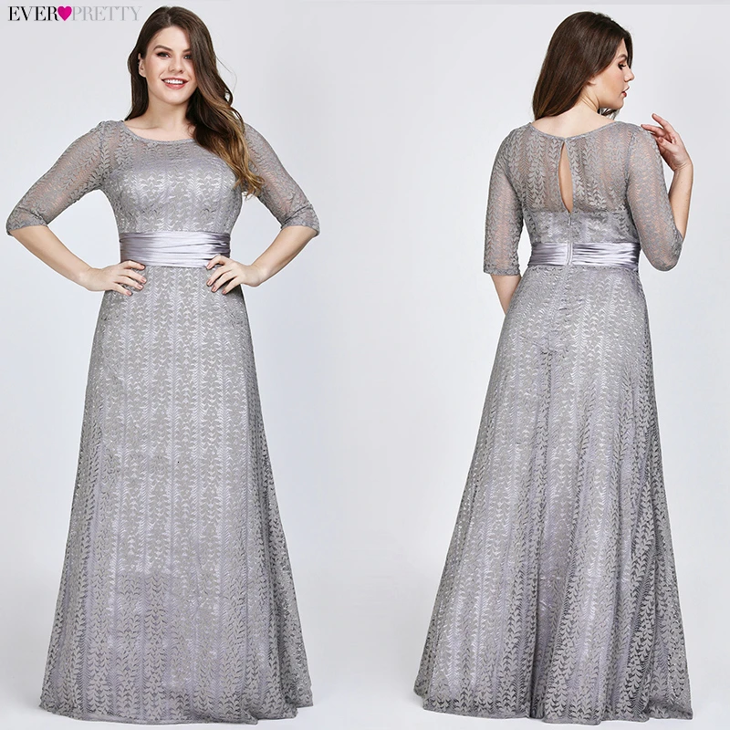 Платья для выпускного вечера размера плюс Ever Pretty Sexy A-Line Lace Half Sleeve Серые Вечерние платья зимние длинные платья