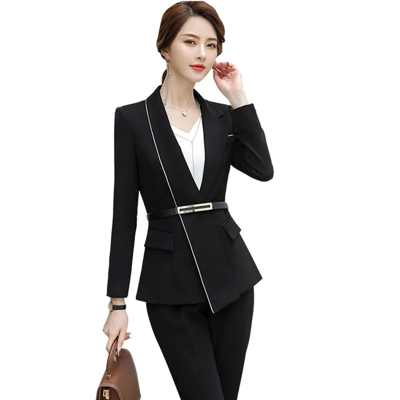 Офисный Женский комплект Блейзер брючный костюм комбинезон куртка с длинными