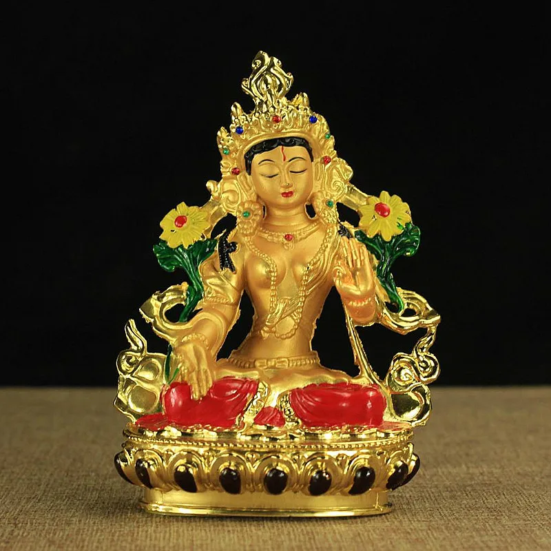 Buddhist Alloy Metal Exquisite Colored Efficacious Tibetan Bodhisattva White Tara Buddha Gilding Statue Putting Decorations | Дом и сад