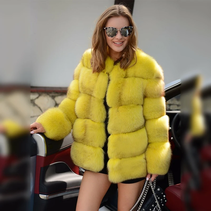 2022 New Real Fox Fur Coat With Hood Thick Warm Fur Overcoats Luxury Whole Skin Genuine Fox Fur Jackets Winter Trendy Overcoats