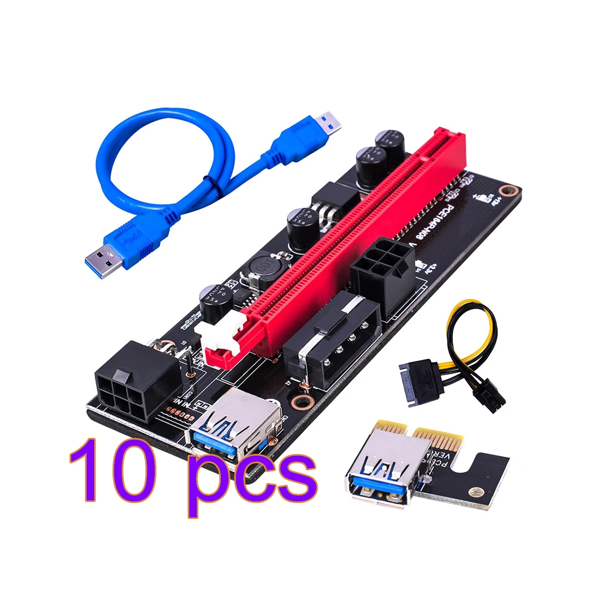 

10 шт. PCI-E pcie Riser 009 Express 1X 4x 8x 16x расширитель PCI E USB Riser 009S двойная 6-контактная карта адаптера SATA 15pin для майнера BTC