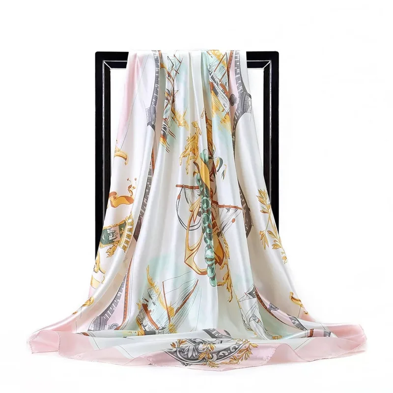 Шелковые шарфы для женщин платок с принтом атласный квадратный головной хиджаб