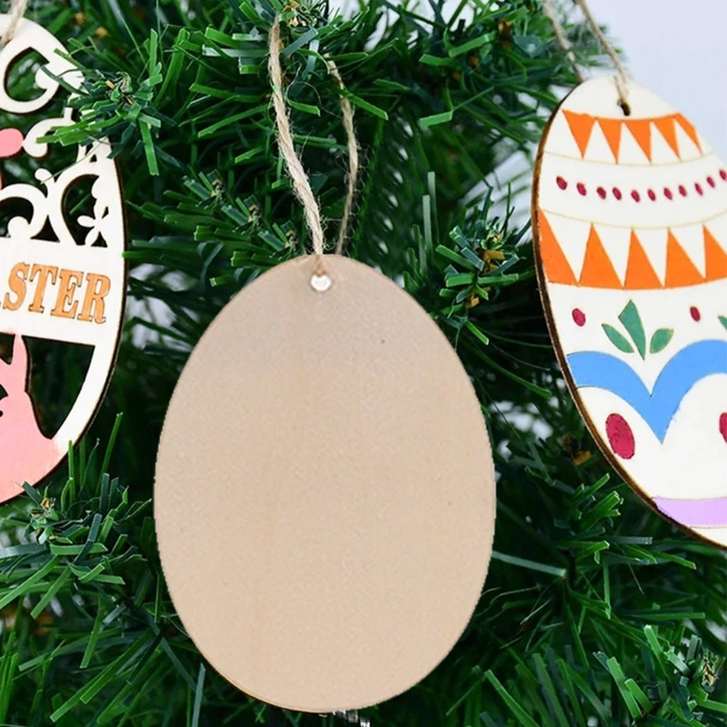 

60pcs/set DIY Wooden Chip Hollow Eggs Hanging Pendant Happy Easter Decorations Home Ornament Party Handmade Supplies