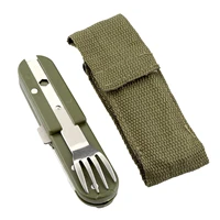 outdoor hiking camping folding tableware spoonfork multi utensil reusable picnic gear stainless steel travel dinnerware kit