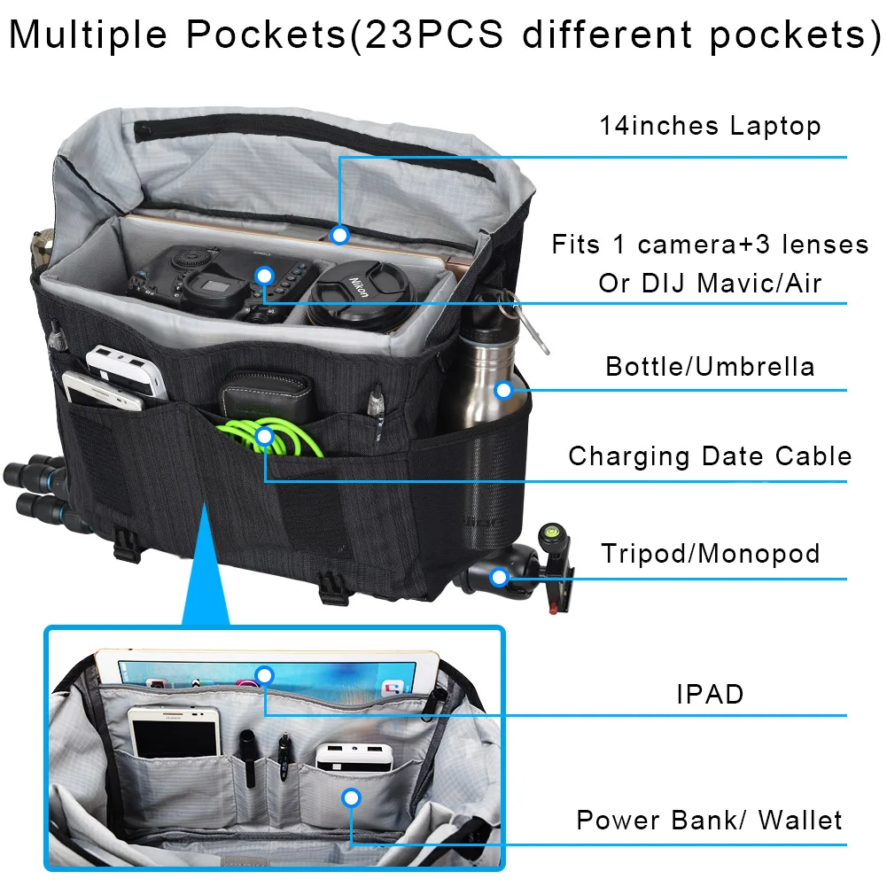 camera bag photography sling case dslr travel shoulder messenger backpack with rain cover for canon nikon sony drone free global shipping