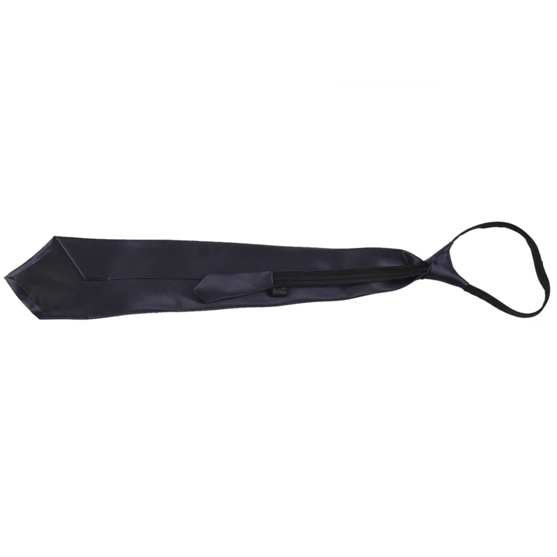

Men Dark Blue Polyster Zip Up Zipper Tie Necktie