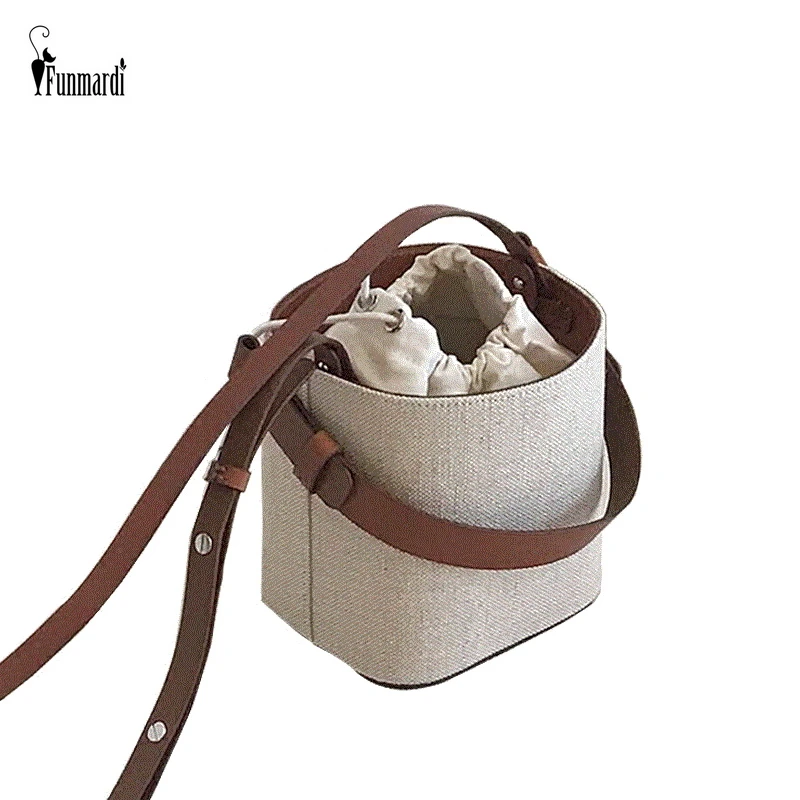 

FUNMARDI Straw Bucket Bags Drawstring Wove Summer Bags Women Beach Bag Fashion Small Shoulder Bag Lady Crossbody Bag WLHB3068