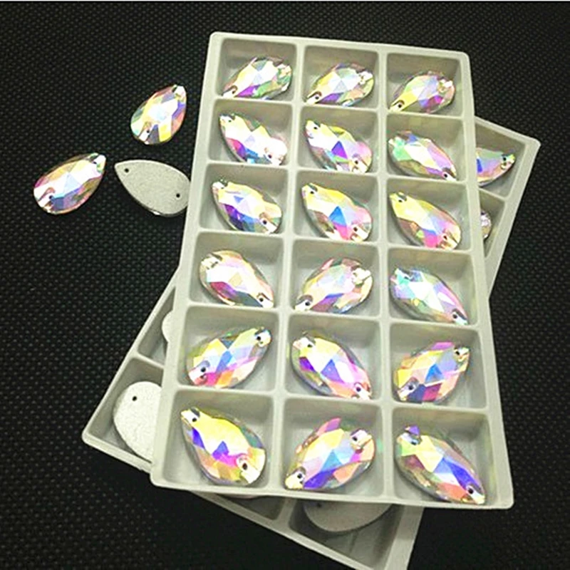 Стразы Кнопки 144 шт./упак. 10*18 мм Стекло хрустальные каплевидные Форма пришейте
