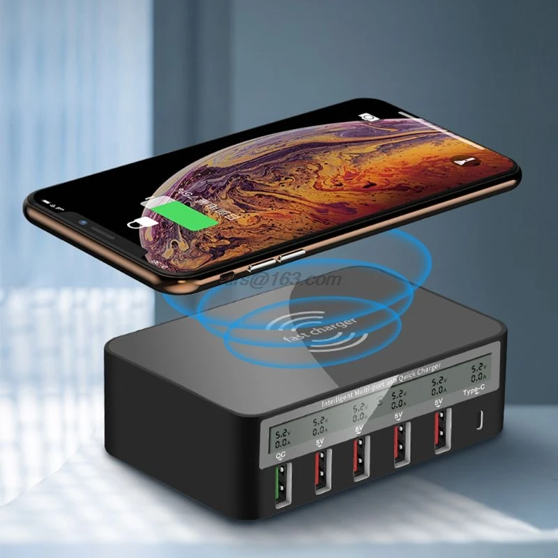 Универсальное беспроводное зарядное устройство Qi 7 в 1 5x USB QC 3 0 быстрая зарядка