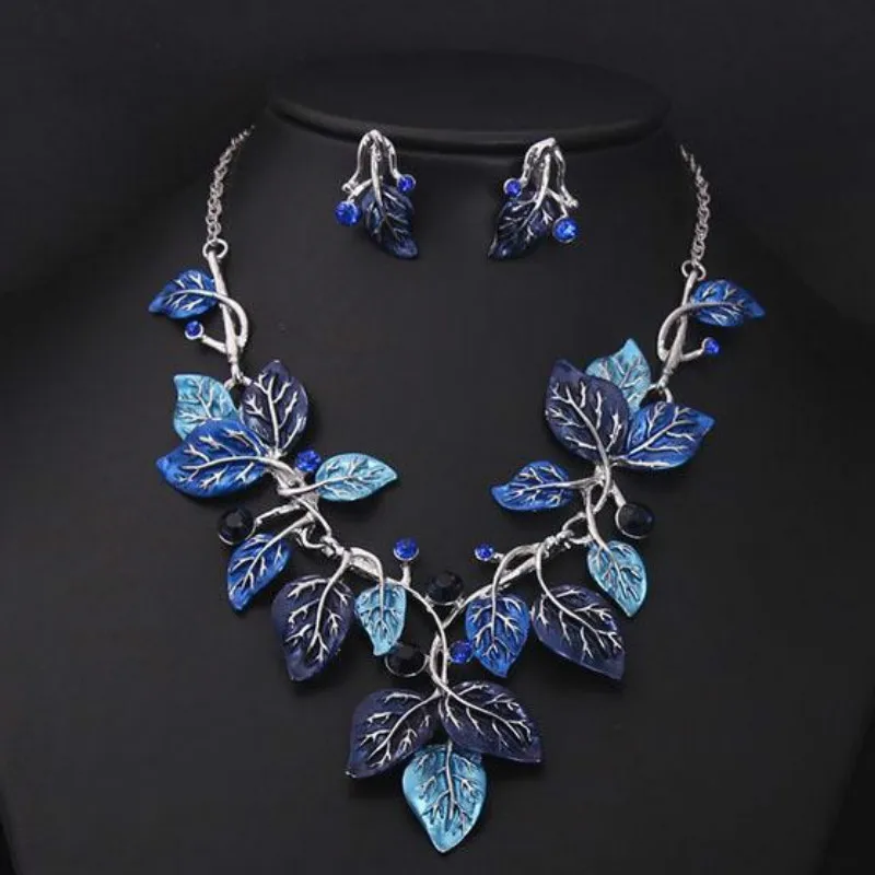 Модное женское ожерелье и серьги из Дубая в форме Цветных Листьев ювелирные