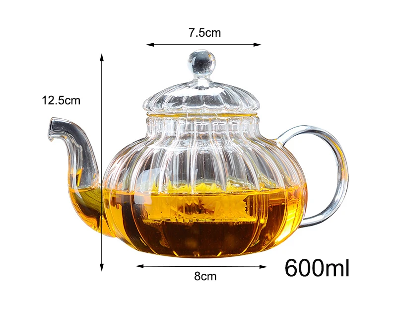 600ml Striped pumpkin shape flower teapot Glass Teapot with Infuser Tea Leaf Herbal Heat Resistant Pot Flower TeaCup | Дом и сад