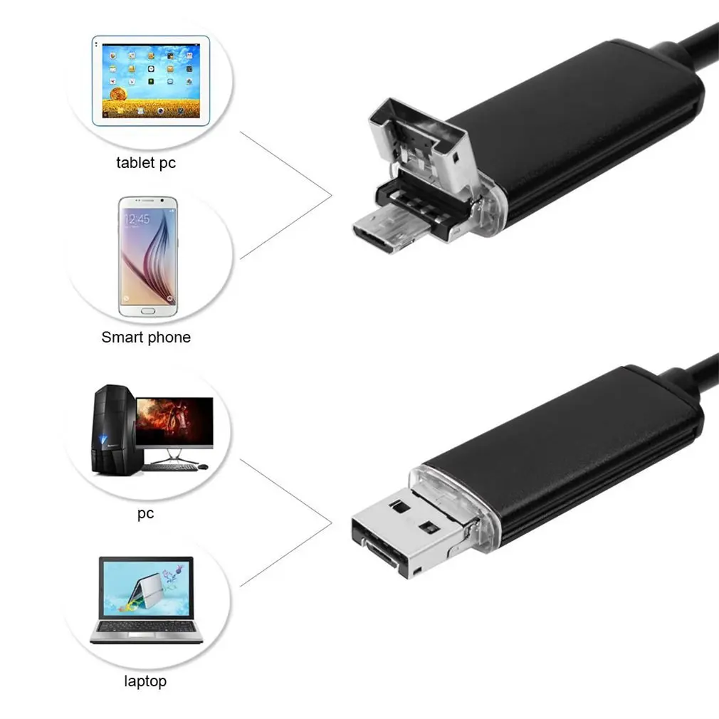 LESHP 2M/5M/10M 5.5mm 6 LED Black Endoscope Exposure Light Automatic 2 In 1 Smartphone USB Inspection Camera For Android IOS |